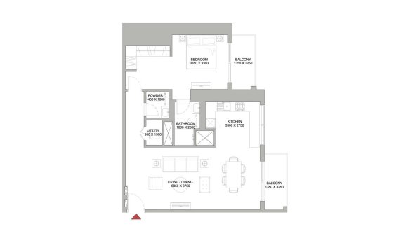 Планировка квартиры 1 спальня в ЖК 320 RIVERSIDE CRESCENT № 11018 (2D)