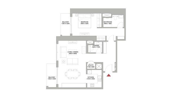 Планировка квартиры 1 спальня в ЖК 320 RIVERSIDE CRESCENT № 11017 (2D)